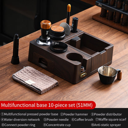 BINCOO Wooden Coffee Tamper Base with Knock Box Espresso Distribution & Tamper Kit Coffee Portafilter Tool Organizer Set 51MM/58MM