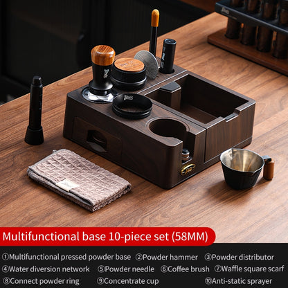 BINCOO Wooden Coffee Tamper Base with Knock Box Espresso Distribution & Tamper Kit Coffee Portafilter Tool Organizer Set 51MM/58MM