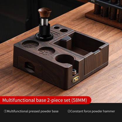 BINCOO Wooden Coffee Tamper Base with Knock Box Espresso Distribution & Tamper Kit Coffee Portafilter Tool Organizer Set 51MM/58MM