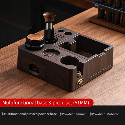 BINCOO Wooden Coffee Tamper Base with Knock Box Espresso Distribution & Tamper Kit Coffee Portafilter Tool Organizer Set 51MM/58MM