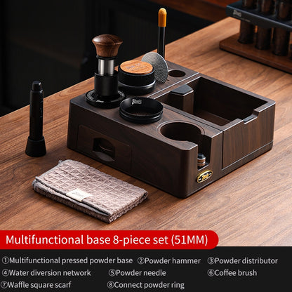 BINCOO Wooden Coffee Tamper Base with Knock Box Espresso Distribution & Tamper Kit Coffee Portafilter Tool Organizer Set 51MM/58MM
