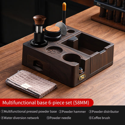BINCOO Wooden Coffee Tamper Base with Knock Box Espresso Distribution & Tamper Kit Coffee Portafilter Tool Organizer Set 51MM/58MM