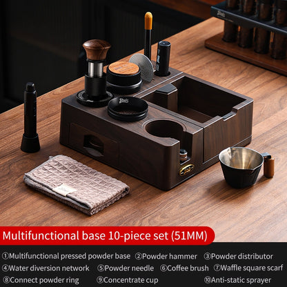 BINCOO Wooden Coffee Tamper Base with Knock Box Espresso Distribution & Tamper Kit Coffee Portafilter Tool Organizer Set 51MM/58MM