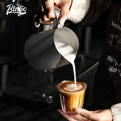 BINCOO Stainless Steel V-Spout Milk Pitcher with Frother Set Professional Coffee Tools