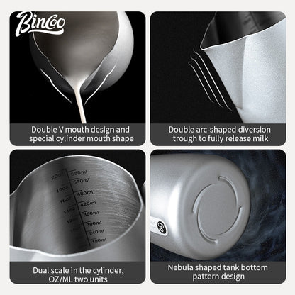 BINCOO Stainless Steel V-Spout Milk Pitcher with Frother Set Professional Coffee Tools