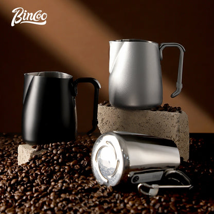 BINCOO Stainless Steel V-Spout Milk Pitcher with Frother Set Professional Coffee Tools