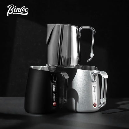 BINCOO Stainless Steel V-Spout Milk Pitcher with Frother Set Professional Coffee Tools