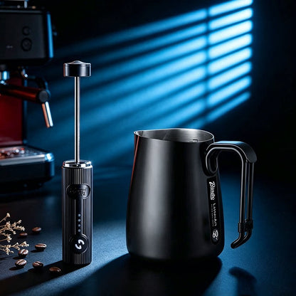 BINCOO Stainless Steel V-Spout Milk Pitcher with Frother Set Professional Coffee Tools