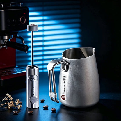 BINCOO Stainless Steel V-Spout Milk Pitcher with Frother Set Professional Coffee Tools