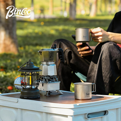 BINCOO Pure Titanium Coffee Mug with Foldable Handle Portable Camping Travel Cup 300ML