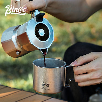 BINCOO Pure Titanium Coffee Mug with Foldable Handle Portable Camping Travel Cup 300ML