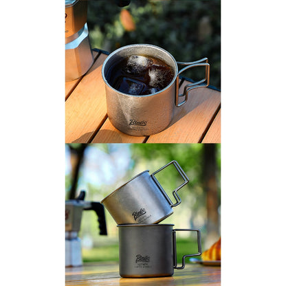 BINCOO Pure Titanium Coffee Mug with Foldable Handle Portable Camping Travel Cup 300ML