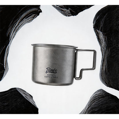 BINCOO Pure Titanium Coffee Mug with Foldable Handle Portable Camping Travel Cup 300ML