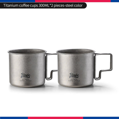 BINCOO Pure Titanium Coffee Mug with Foldable Handle Portable Camping Travel Cup 300ML