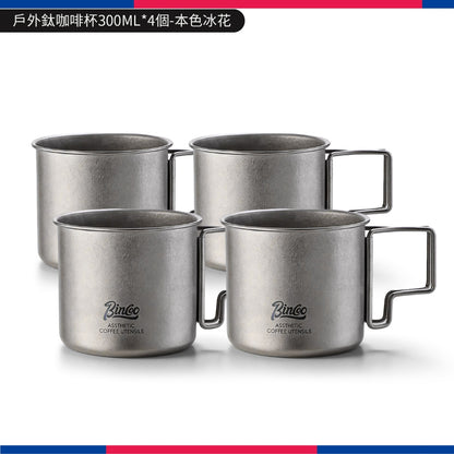 BINCOO Pure Titanium Coffee Mug with Foldable Handle Portable Camping Travel Cup 300ML