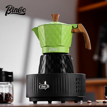 BINCOO Double Valve Pressurized Moka Pot with Electric Heater Stove Portable Manual Coffee Grinder for Home & Camping 2Cups