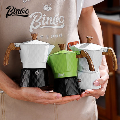 BINCOO Double Valve Pressurized Moka Pot with Electric Heater Stove Portable Manual Coffee Grinder for Home & Camping 2Cups