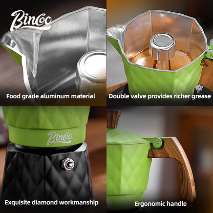 BINCOO Double Valve Pressurized Moka Pot with Electric Heater Stove Portable Manual Coffee Grinder for Home & Camping 2Cups