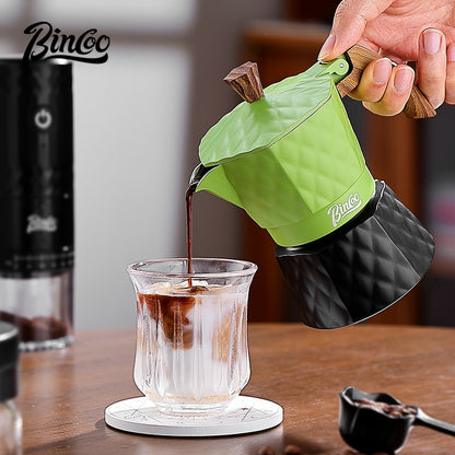 BINCOO Double Valve Pressurized Moka Pot with Electric Heater Stove Portable Manual Coffee Grinder for Home & Camping 2Cups