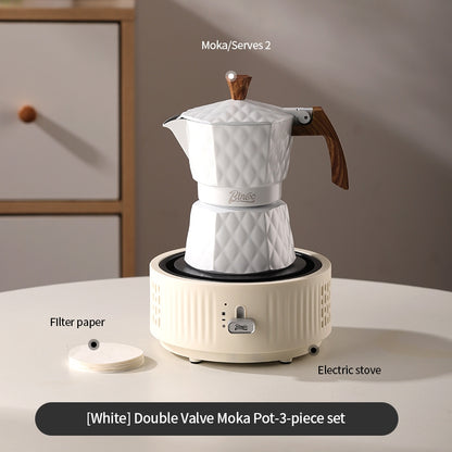 BINCOO Double Valve Pressurized Moka Pot with Electric Heater Stove Portable Manual Coffee Grinder for Home & Camping 2Cups