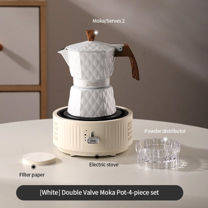 BINCOO Double Valve Pressurized Moka Pot with Electric Heater Stove Portable Manual Coffee Grinder for Home & Camping 2Cups