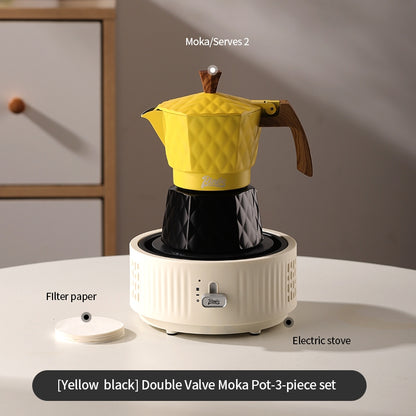 BINCOO Double Valve Pressurized Moka Pot with Electric Heater Stove Portable Manual Coffee Grinder for Home & Camping 2Cups