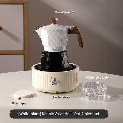 BINCOO Double Valve Pressurized Moka Pot with Electric Heater Stove Portable Manual Coffee Grinder for Home & Camping 2Cups