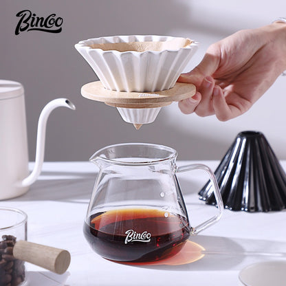 BINCOO Hand Drip Coffee Pot Complete Set Glass Server with Coffee Grinder V60 Ceramic Dripper Full Coffee Brewing Tools Kit