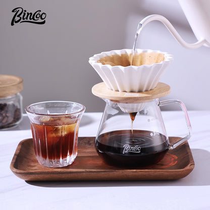 BINCOO Hand Drip Coffee Pot Complete Set Glass Server with Coffee Grinder V60 Ceramic Dripper Full Coffee Brewing Tools Kit
