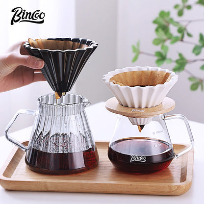 BINCOO Hand Drip Coffee Pot Complete Set Glass Server with Coffee Grinder V60 Ceramic Dripper Full Coffee Brewing Tools Kit