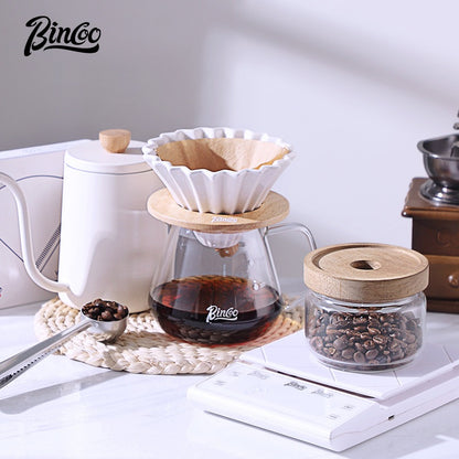 BINCOO Hand Drip Coffee Pot Complete Set Glass Server with Coffee Grinder V60 Ceramic Dripper Full Coffee Brewing Tools Kit