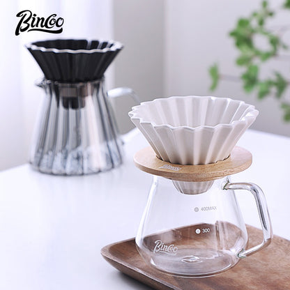 BINCOO Hand Drip Coffee Pot Complete Set Glass Server with Coffee Grinder V60 Ceramic Dripper Full Coffee Brewing Tools Kit