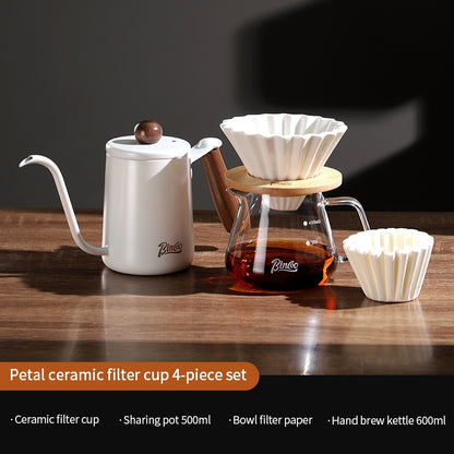 BINCOO Hand Drip Coffee Pot Complete Set Glass Server with Coffee Grinder V60 Ceramic Dripper Full Coffee Brewing Tools Kit