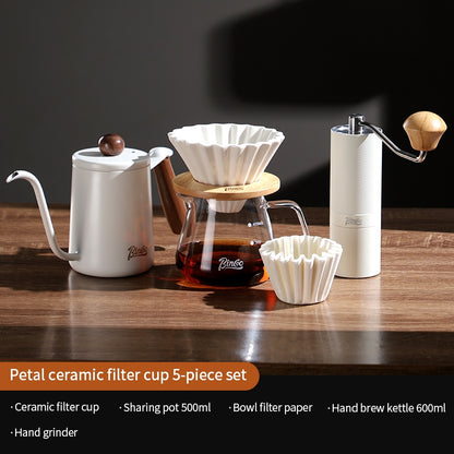 BINCOO Hand Drip Coffee Pot Complete Set Glass Server with Coffee Grinder V60 Ceramic Dripper Full Coffee Brewing Tools Kit