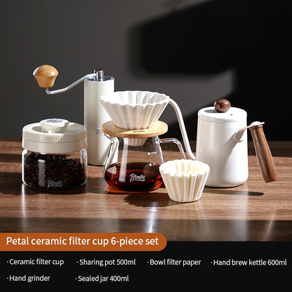 BINCOO Hand Drip Coffee Pot Complete Set Glass Server with Coffee Grinder V60 Ceramic Dripper Full Coffee Brewing Tools Kit