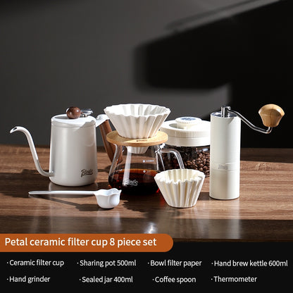 BINCOO Hand Drip Coffee Pot Complete Set Glass Server with Coffee Grinder V60 Ceramic Dripper Full Coffee Brewing Tools Kit