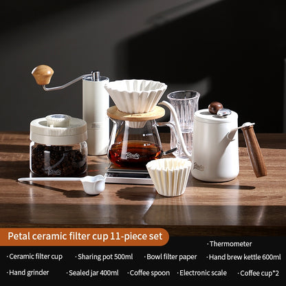 BINCOO Hand Drip Coffee Pot Complete Set Glass Server with Coffee Grinder V60 Ceramic Dripper Full Coffee Brewing Tools Kit