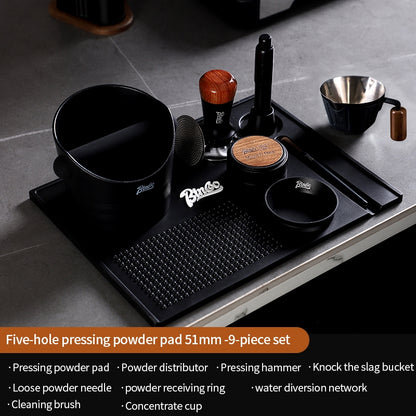 BINCOO Coffee Tamping Mat Set with Distributor & Tamper Complete Espresso Storage Tools Kit 51MM/58MM