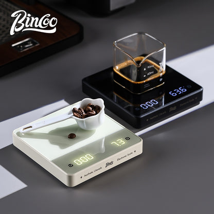 BINCOO Smart Coffee Weighing Scale Mirror Surface Digital Scale for Pour Over & Espresso Professional Timer & Flow Rate Tracking Home Kitchen & Coffee Baking