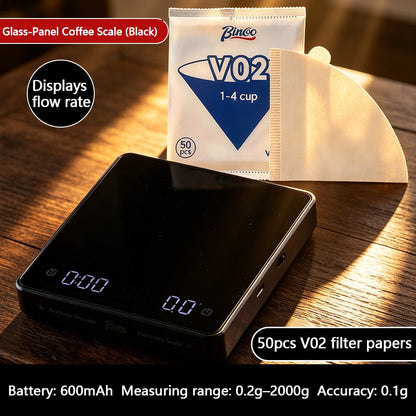 BINCOO Smart Coffee Weighing Scale Mirror Surface Digital Scale for Pour Over & Espresso Professional Timer & Flow Rate Tracking Home Kitchen & Coffee Baking