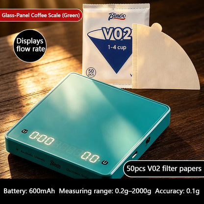 BINCOO Smart Coffee Weighing Scale Mirror Surface Digital Scale for Pour Over & Espresso Professional Timer & Flow Rate Tracking Home Kitchen & Coffee Baking