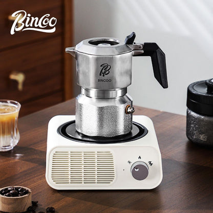 BINCOO Double Valve Moka Pot & Electric Hot Stove Kit with Stainless Steel Gooseneck Kettle Complete Espresso Coffee Maker Set 2Cups