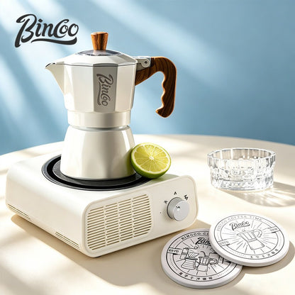 BINCOO Double Valve Moka Pot & Electric Hot Stove Kit with Stainless Steel Gooseneck Kettle Complete Espresso Coffee Maker Set 2Cups