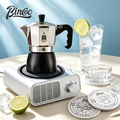 BINCOO Double Valve Moka Pot & Electric Hot Stove Kit with Stainless Steel Gooseneck Kettle Complete Espresso Coffee Maker Set 2Cups