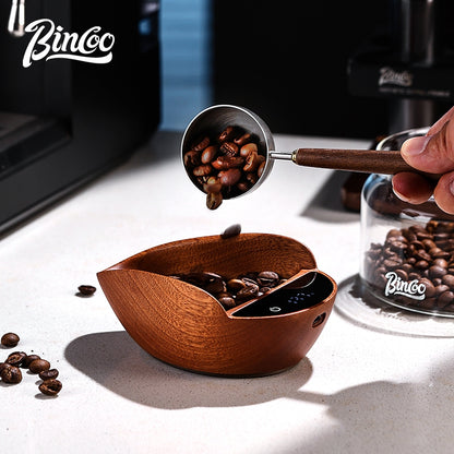 BINCOO Walnut Wood Coffee Scale with Tray Espresso Coffee Weighing Display Tray Smart & Portable