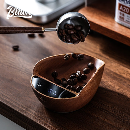BINCOO Walnut Wood Coffee Scale with Tray Espresso Coffee Weighing Display Tray Smart & Portable