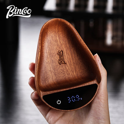 BINCOO Walnut Wood Coffee Scale with Tray Espresso Coffee Weighing Display Tray Smart & Portable