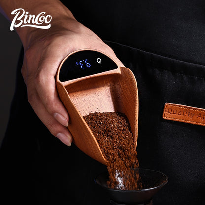 BINCOO Walnut Wood Coffee Scale with Tray Espresso Coffee Weighing Display Tray Smart & Portable