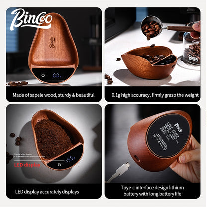 BINCOO Walnut Wood Coffee Scale with Tray Espresso Coffee Weighing Display Tray Smart & Portable