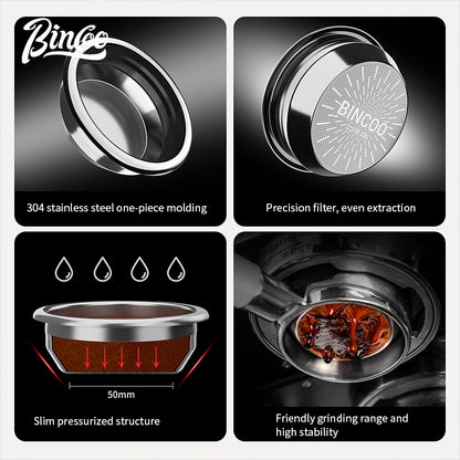 BINCOO Pressure Portafilter Basket Precision Drilled Slow Flow Design Espresso Machine Handle Accessory Boost Extraction Rate 58MM